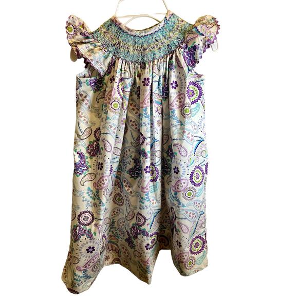 NEW Girls Stellybelly PURPLE PAISLEY SMOCKED Long Dress SZ 4T Ribbon Cap Sleeve